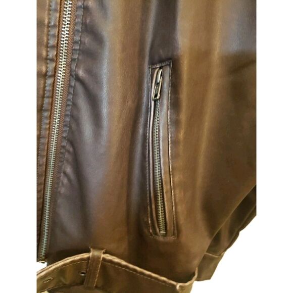 Women's NWT 3X Brown Faux Leather Oversized Zip Up Moto Biker Jacket  Wild Fable - Picture 6 of 8
